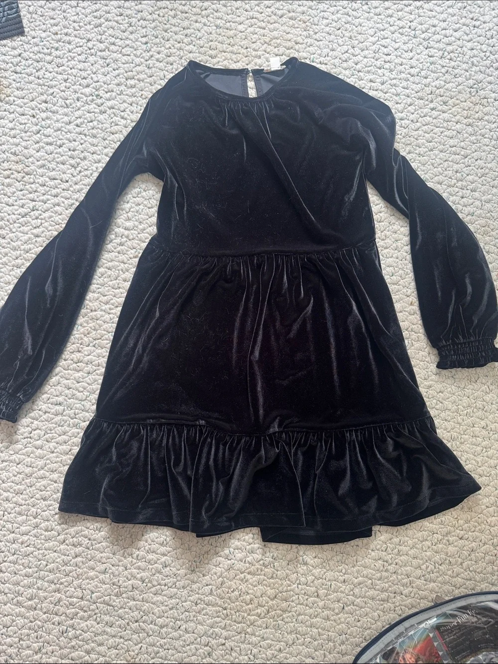 Crewcuts Black Velvet Long-Sleeve Ruffle-Trim Dress
